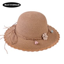 MATTYDOLIE de sombrero de paja de señora flores de ala ancha plegable sombrero para el sol sombrero de verano al aire libre Vacaciones de protección solar sombrero de playa 2024 - compra barato