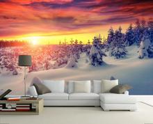 Papel de parede 3d sol brilhante floresta neve mural para sala de estar sofá tv fundo parede cobrindo 3d foto natureza murais 2024 - compre barato