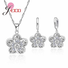 Lovely 925 Sterling Silver Flower Pendant Necklace Fashion CZ Crystal Hoop Earrings Jewelry Sets Party 18" Chain Jewelry 2024 - buy cheap