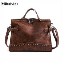 Mihaivina Oil Wax Leather Women Bags Designer Handbags High Quality Shoulder Bags Ladies Rivets Crossbody Bag Casual Tote Bags 2024 - buy cheap