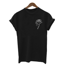 Harajuku-Camiseta con estampado de flores rosas para mujer, camiseta de manga corta con cuello redondo para mujer, camiseta informal de algodón blanco y negro, ropa básica para mujer 2024 - compra barato