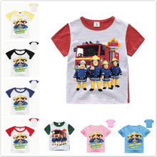 Camiseta de manga corta con dibujos animados para niños y niñas, camisa de manga corta con estampado de bombero y Sam, de verano, nueva 2024 - compra barato