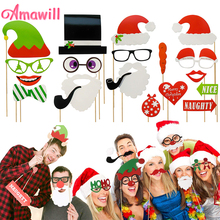 Amawill 50pcs/set Christmas Photo Booth Props Santa Claus Party Mask For New Year Halloween Christmas Decoration Navidad 75D 2024 - buy cheap