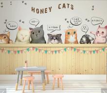 Papel de parede 3d com estampa de gato e mel nórdico, papel de parede para quarto de crianças, mural em rolos com contato 3d 2024 - compre barato