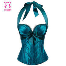 Green Satin Bows Halter Neck Victorian Corsets And Bustiers Sexy Push Up Corset Lingerie Plus Size Women Gothic Clothing Korset 2024 - buy cheap