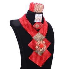 Collar pendientes pulsera oro rojo hecho a mano cuentas africanas conjuntos de joyas moda gran joyería nupcial cristal 2018 envío gratis 2024 - compra barato