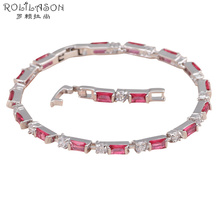 ROLILASON elegante design simples retângulo rosa rosa de cristal de zircão de prata cadeia Pulseiras presente para as mulheres bijuterias TBS781 2024 - compre barato