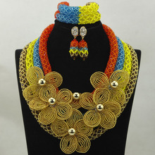 Charming Orange/Blue/Yellow/Black  Women African Jewelry Sets Flowers Brooch Wedding Necklace Earrings Set Free Shipping HX859 2024 - buy cheap