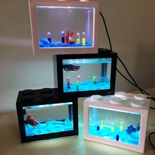 USB mini Fighting fish box aquarium LED transparent acrylic fish tank office desktop decoration Creative build blocks stacked 2024 - buy cheap