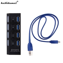 Kebidumei-Hub USB 3,0 de alta velocidad, adaptador de 4 puertos, 5Gbps con interruptor de encendido/apagado, indicador LED para PC, CA, ordenador portátil 2024 - compra barato
