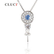 CLUCI Fine Jewelry 925 Sterling Silver Pendant & Necklace Blue Zircon DIY Pendant Jewelry For Women,can stick pearl on SP232SB 2024 - buy cheap