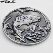 WesBuck Brand Fish Belt Buckle For Mens Jeans Accessories Metal Oval Belt Buckles With PU Belt Holiday gifts 2024 - buy cheap