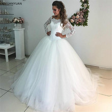 2021 Long Sleeve Wedding Dresses Hot Selling Lace Tulle White Princess Bridal Dress Custom Made Vestido De Mariage 2024 - buy cheap