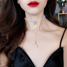 Trendy Bowknot Simulated Pearl Choker Necklace Women Jewelry 2019 Charm Rhinestone Tassel Pendants Necklaces Bijoux Korean New 2024 - buy cheap