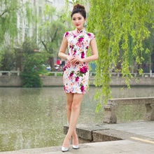 Модная женская летняя одежда Qipao с коротким рукавом, традиционная китайская одежда, платья с цветочным принтом 2024 - купить недорого