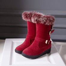 Botas de gran tamaño para mujer, botines con hebilla de pelo de conejo Real, cabeza redonda, 9, 10 y 12 2024 - compra barato