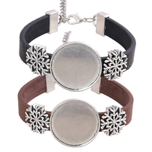 Conjunto de 5 pulseras de cuero sintético para fabricación de joyas, accesorios para pulseras, cabujones redondos, copo de nieve, dos colores, 25mm, diy 2024 - compra barato
