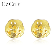 CZCITY Design Unique 18K Gold Plated Genuine 925 Sterling Silver Lotus leaf Stud Earrings for Women Fashion Fine Jewelry Brincos 2024 - buy cheap