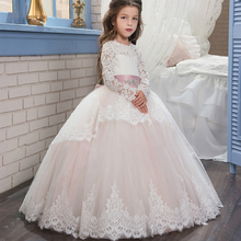 Pageant Dresses for Girls Glitz Long Sleeves Lace Up Ball Gown Appliques Bow Sashes Birthday First Flower Girl Dresses Hot 2024 - buy cheap
