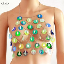 Chran Acrylic Gem Seascale Crop Top Disco Party Chain Necklace Rave Bra Bralete Lingerie Festival Costume Wear Jewelry CRS204 2024 - buy cheap