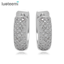 LUOTEEMI Wholesale Arrival Round Loop Full of Tiny Clear AAA CZ CC Hoop Earrings for Women Cubic Circle Earrings Free Shipping 2024 - buy cheap