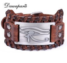 Dawapara Religious Punk Leather Bracelets & Bangles Antique Silvery Eye Of Horus Sigil Wide Cuff Wristband Best Gifts 2024 - buy cheap