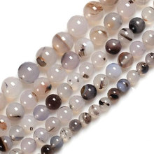 4-16mm Round Smooth Gray leaf Agates Beads For Jewelry Making Beads Bracelet For Women 15'' Needlework DIY Beads Trinket 2024 - buy cheap