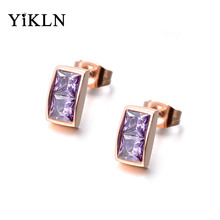 YiKLN AAA Cubic Zirconia Stud Earrings Light Purple & White Crystal Stainless Steel Jewelry For Women Gift Rhinestone CZ YE18044 2024 - buy cheap