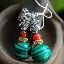 Fashion Bohemian Vintage Ethnic Tibetan Owl Natural Malachite Beads Dangle Earrings For Women Gift Jewelry Wholesale 2024 - buy cheap