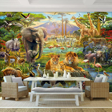 Custom 3D Photo Wallpaper Murals Cartoon Forest Animal World Children Kids Bedroom Living Room Elephant Lion Mural Wallpaper 3D 2024 - buy cheap