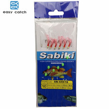 Isca de pele de peixe vermelho, fácil captura, 10 peças, modelo sabiki, 6 braços, pesca no mar, pisca-pisca com giro, isca para herring 2024 - compre barato