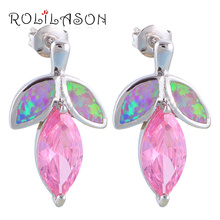 Popular Pink  Wholesale & Retail Zirconia Purple Fire Opal silver color Stud Earrings Fashionl Jewelry*Opal Jewelry OE253 2024 - buy cheap