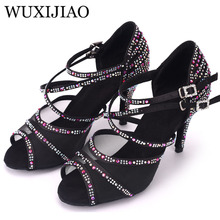 WUXIJIAO Black Dance Shoes Women Full Rhinestone Woman Salsa Dance Shoes Latin Salsa Shoes Adult Shoes With Mesh Curban Heel 2024 - buy cheap