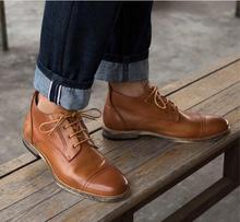 Botas masculinas de cano curto retrô, sapatos masculinos de couro legítimo com cadarço, estilo oxford, bota de cano alto com 2 cores para outono e inverno 2024 - compre barato