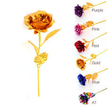 День Святого Валентина Золотая фольга роза цветок ручной работы окунутый длинный стебель свадебный подарок для влюбленных 2024 - купить недорого
