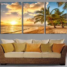 Modern Living Room Painting 3 Pieces Sunset Beach Wave Coconut Tree Seascape Painting Poster Wall Art Restaurant Home Decor 2024 - buy cheap