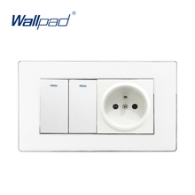 2 Gang 2 Way and French Socket Wallpad Luxury Wall Electric Outlet Acrylic Panel 146*86mm Wall Power Outlet and Switch 2024 - buy cheap