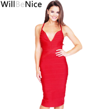WillBeNice Sexy Bandage Dress Black Red V Neck Cross Dress Sleeveless Halter Neck Dress Midi  Bandage Dresses 2019 Party Dress 2024 - buy cheap