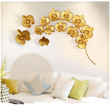 Magnolia dorada de hierro forjado 3D, decoración creativa moderna para pared de restaurante, sala de estar, hogar, sofá, fondo, Mural de arte 2024 - compra barato