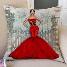 Fashion Girl Queen Princess Dress Design Hand Drawing Artwork Home Decorative Sofa Throw Pillow Case Cotton Linen Cushion Cover 2024 - buy cheap