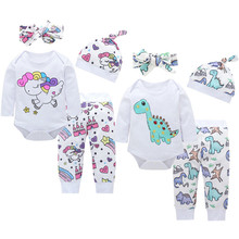 Infant Baby Boy Girl Clothes set Cartoon Dinosaur Unicorn Romper+Pants+Headband+Hat 4 Pieces Toddler bebe kids outfits set 2024 - buy cheap