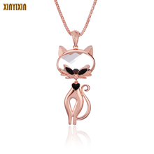 Elegant Cat Necklace for Women Statement Rose Gold Clear Glass Big Cat Long Necklace Jewelry Collier femme Party Birthday Gift 2024 - buy cheap