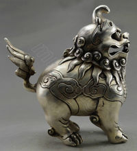 Exquisite Chinese Old Tibetan Silver Hand-carved Lion Statue Incense Burner with Qianlong Mark 2024 - buy cheap