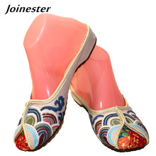 Ethnic Embroidered Women Slippers Ladies Wedges Slides Cotton Fabric Round Toe Canvas Mules Casual Pumps Shoe Propitious Clouds 2024 - buy cheap