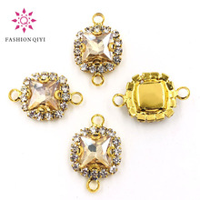 New arrival Double loop sew on rhinestones Champagne glass square shape gold base Crystal buckle DIY clothing accessories 2024 - buy cheap