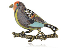 Vintage Repro Crystal Rhinestone Enamel Sparrow Bird Costume Jewelry Pin Brooch 2024 - buy cheap