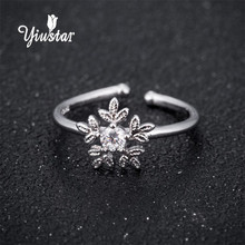 Yiustar romântico flor de neve anéis de dedo floral floco de neve anel com branco cz cristal jóias finas anéis ajustáveis 2024 - compre barato
