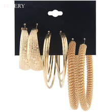 Blijery 3 brincos fashion cor dourada tamanho grande, brincos de argola de metal para mulheres, irregular, círculo grande, joias statement 2024 - compre barato