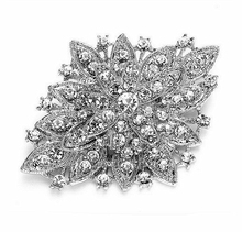 Vintage Silver Plated Clear Rhinestone Crystal Diamante Large Flower Wedding Bouquet Flower Brooch 2024 - buy cheap