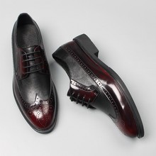 Zapatos de negocios formales de estilo británico para hombre, zapatos de cuero genuino, vino tinto, negro, vestido de boda, Oxford, ocio 2024 - compra barato